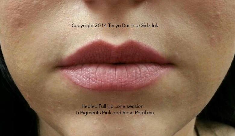 Rose Petal by Li Pigments, Li Aqua Pigment line, micropigmentation pigment, lip pigment healed results 2