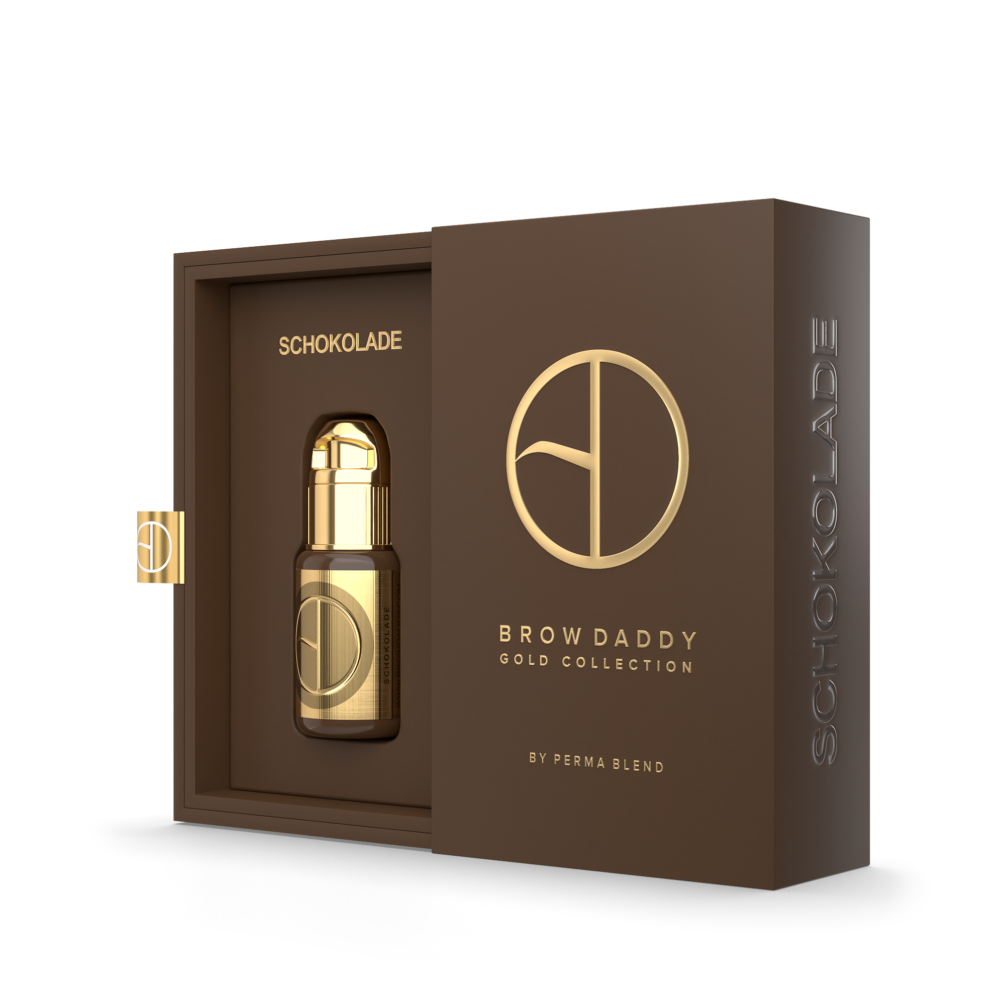 Schokolade Brow Daddy Single, permanent tattoo pigment by Perma Blend front view with packaging