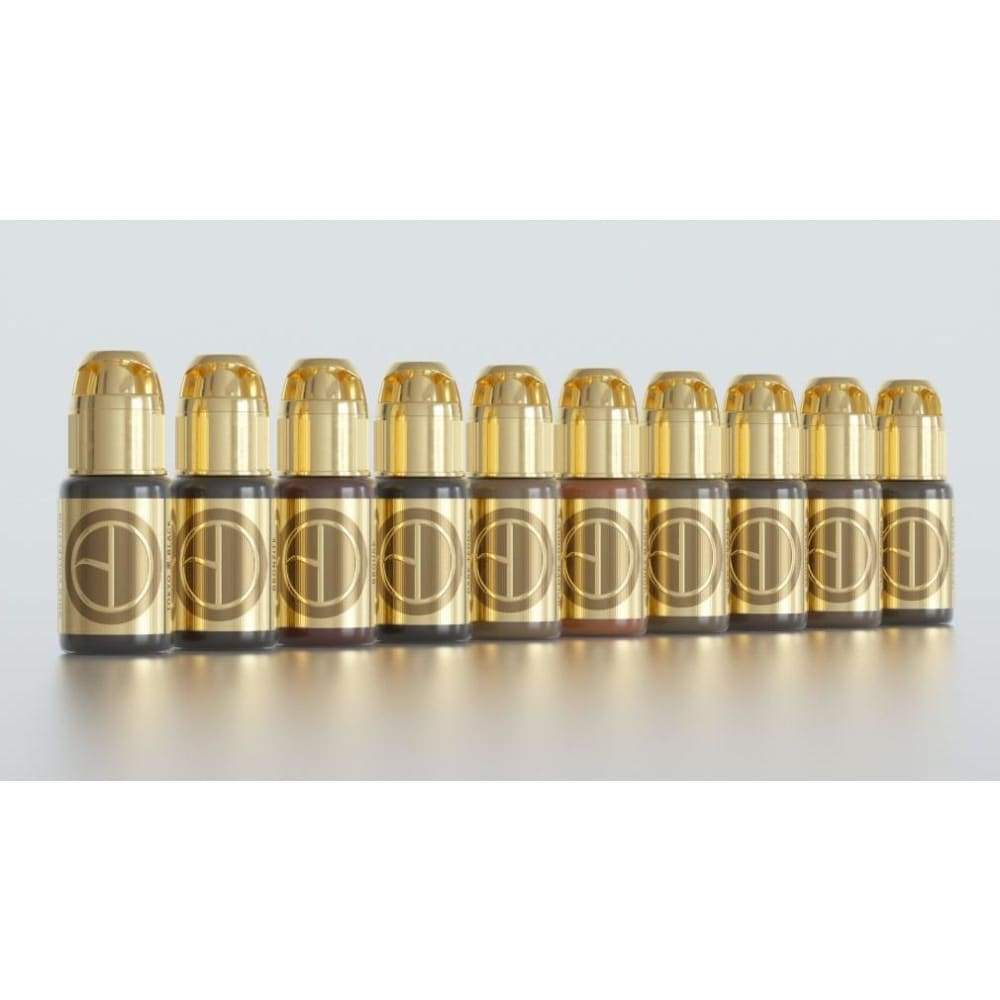 Brow Daddy Gold Collection, permanent makeup tattoo ink, permanent makeup tattoo pigment, perma blend, brow daddy singles in a row