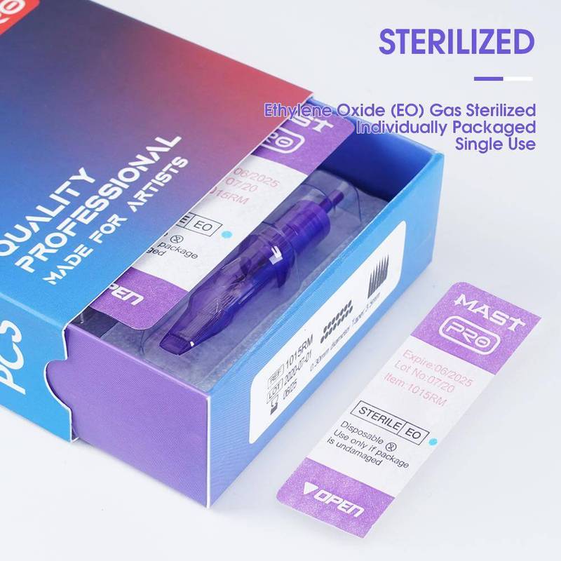 1RL Mast Pro tattoo needle cartridges, permanent makeup tattoo needle cartridge, 1RL, 3RL, 5RL, 7RL, pmu tattoo needle cartridges front open packaging