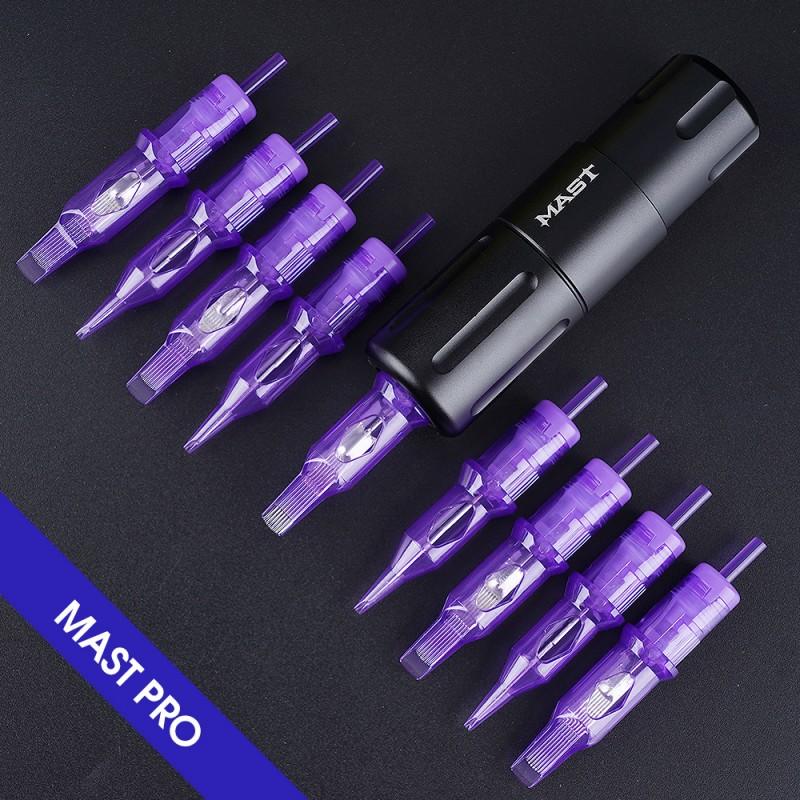 1RL Mast Pro tattoo needle cartridges, permanent makeup tattoo needle cartridge, 1RL, 3RL, 5RL, 7RL, pmu tattoo needle cartridges front with mast pro wireless machine