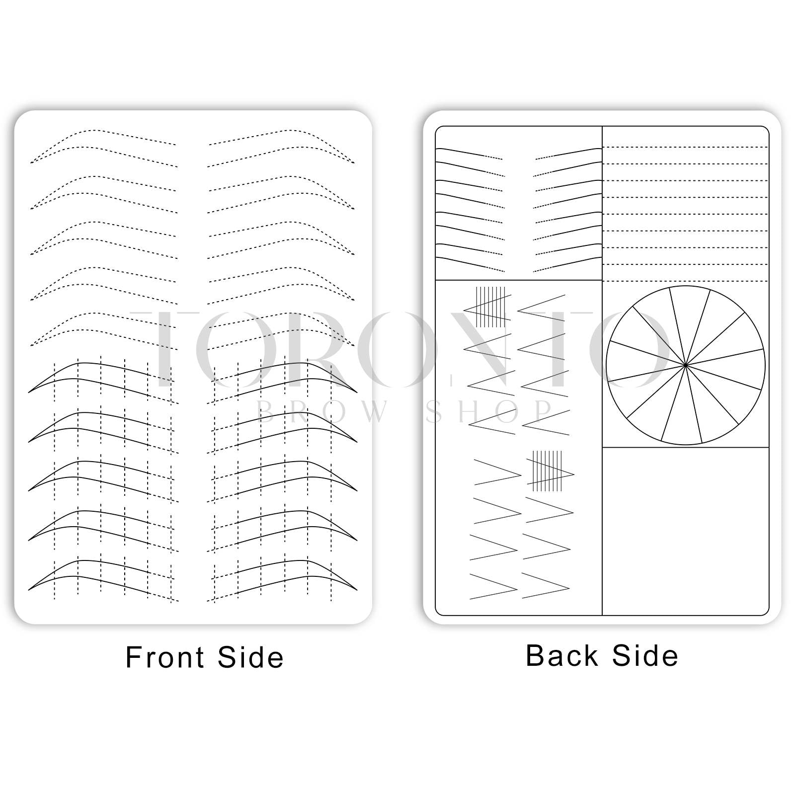 White and Black Double-Sided Microblading Practice Skin by Toronto Brow Shop front and back