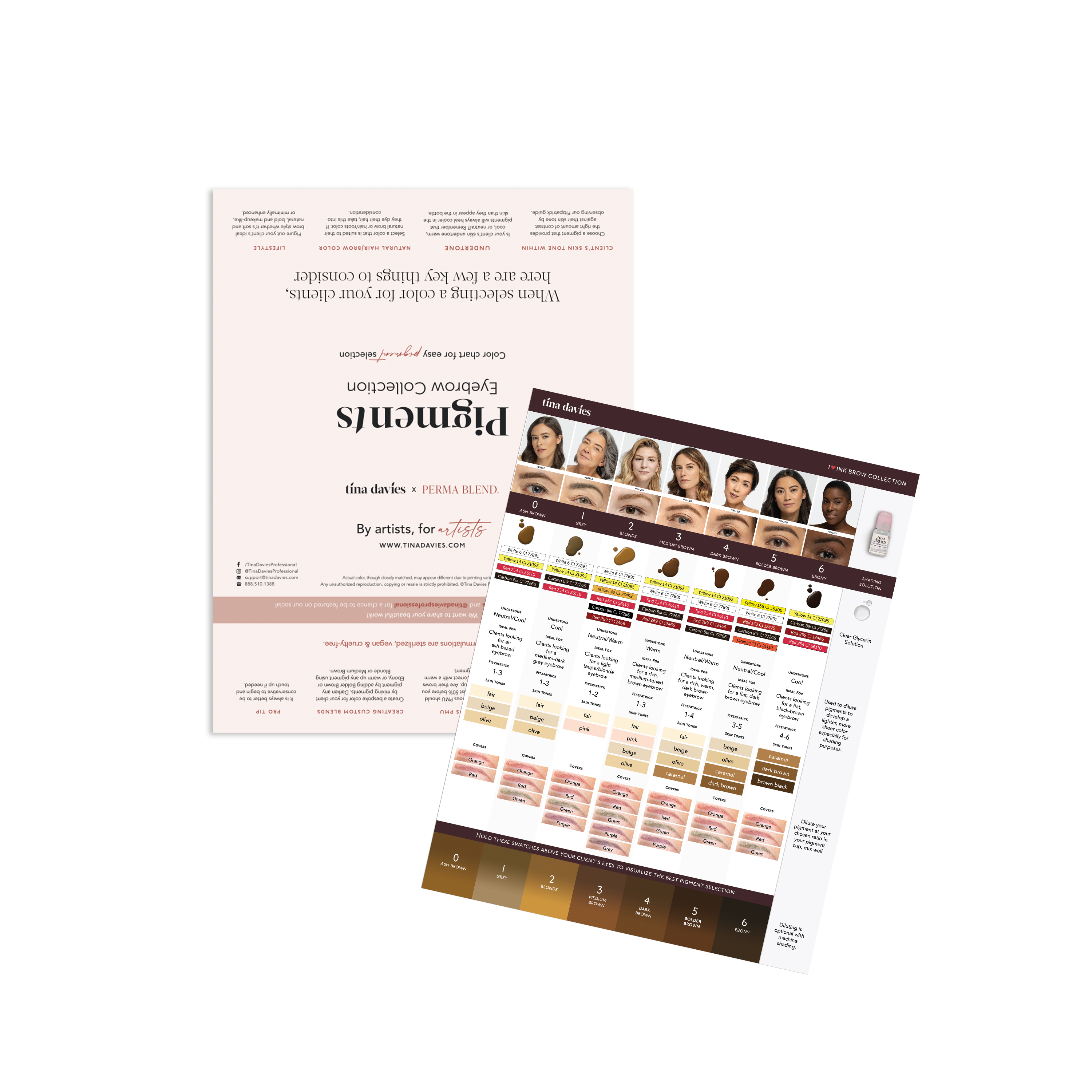 Tina Davies Colour chart for eyebrow pigments for permanent makeup