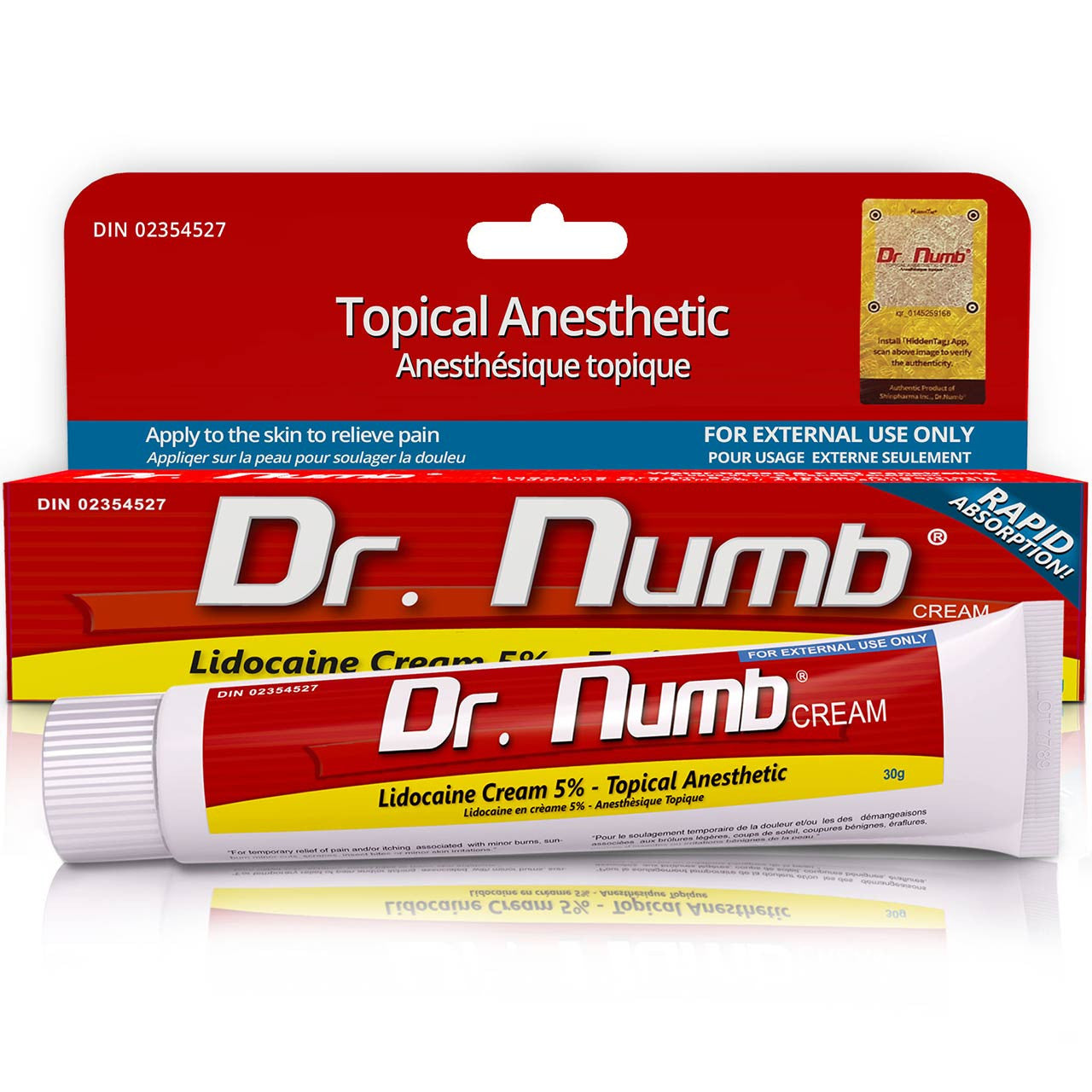 Dr. Numb Topical Anesthetic, Dr. Numb Lidocaine cream, permanent makeup topical anesthetic with packaging and tube