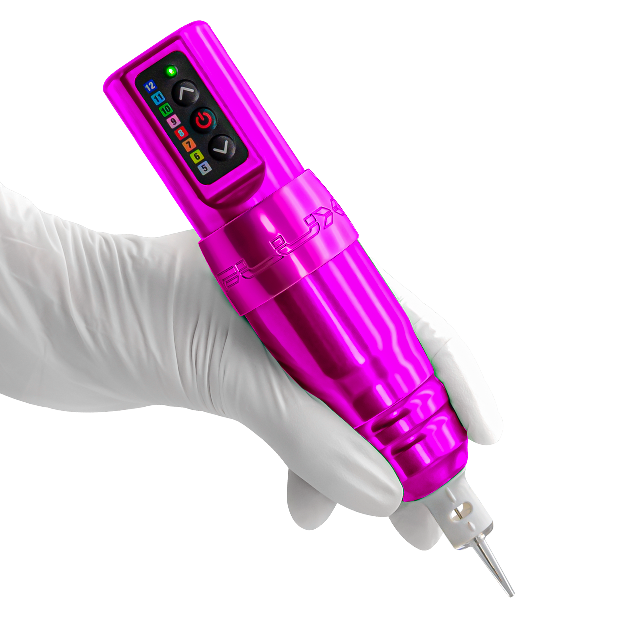 Flux S Wireless PMU Machine by MicroBeau, Permanent Makeup Machine, Wireless Tattoo Machine in Bubblegum in hand