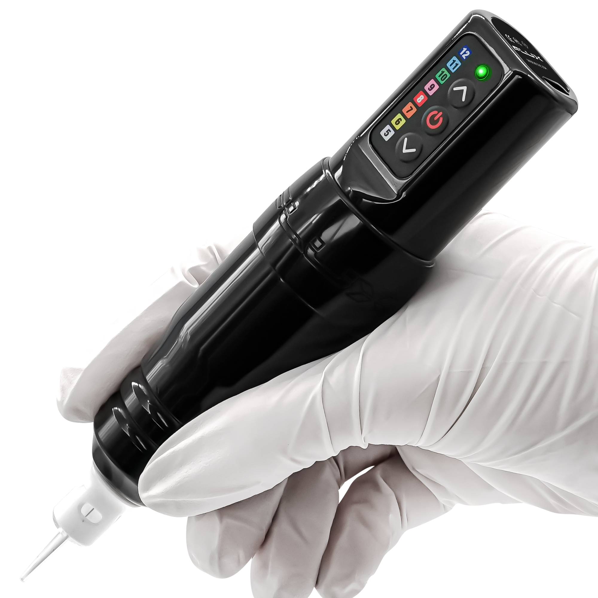 Flux S Wireless PMU Machine by MicroBeau, Permanent Makeup Machine, Black Wireless Tattoo Machine in hand