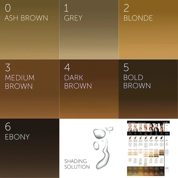 I Love Ink Eyebrow Pigment Collection by Tina Davies, Permanent Makeup pigments, Perma Blend, colour chart