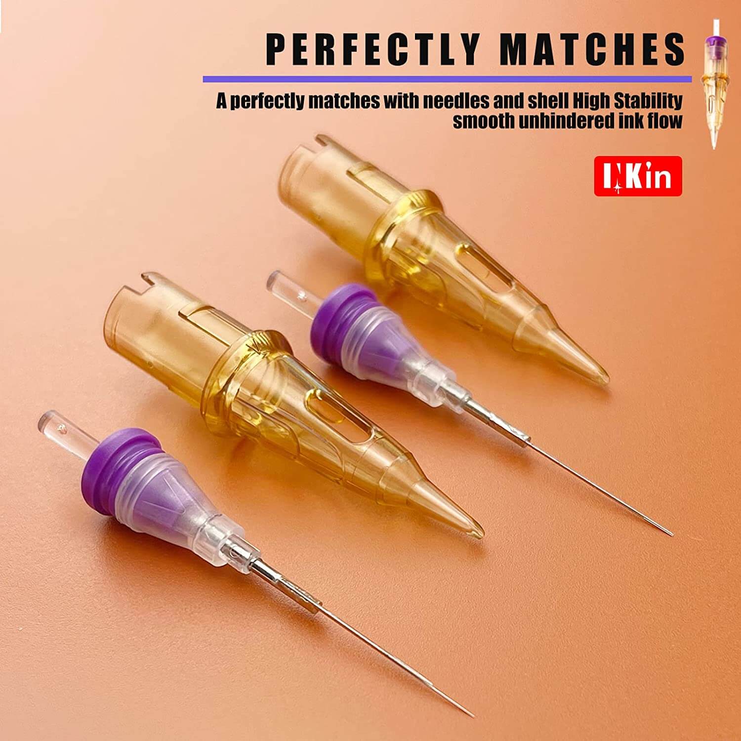 1RL Inkin Universal tattoo needle cartridges, permanent makeup tattoo needle cartridge, 1RL, 3RL, 5RL, 7RL, pmu tattoo needle cartridges front with needle close up