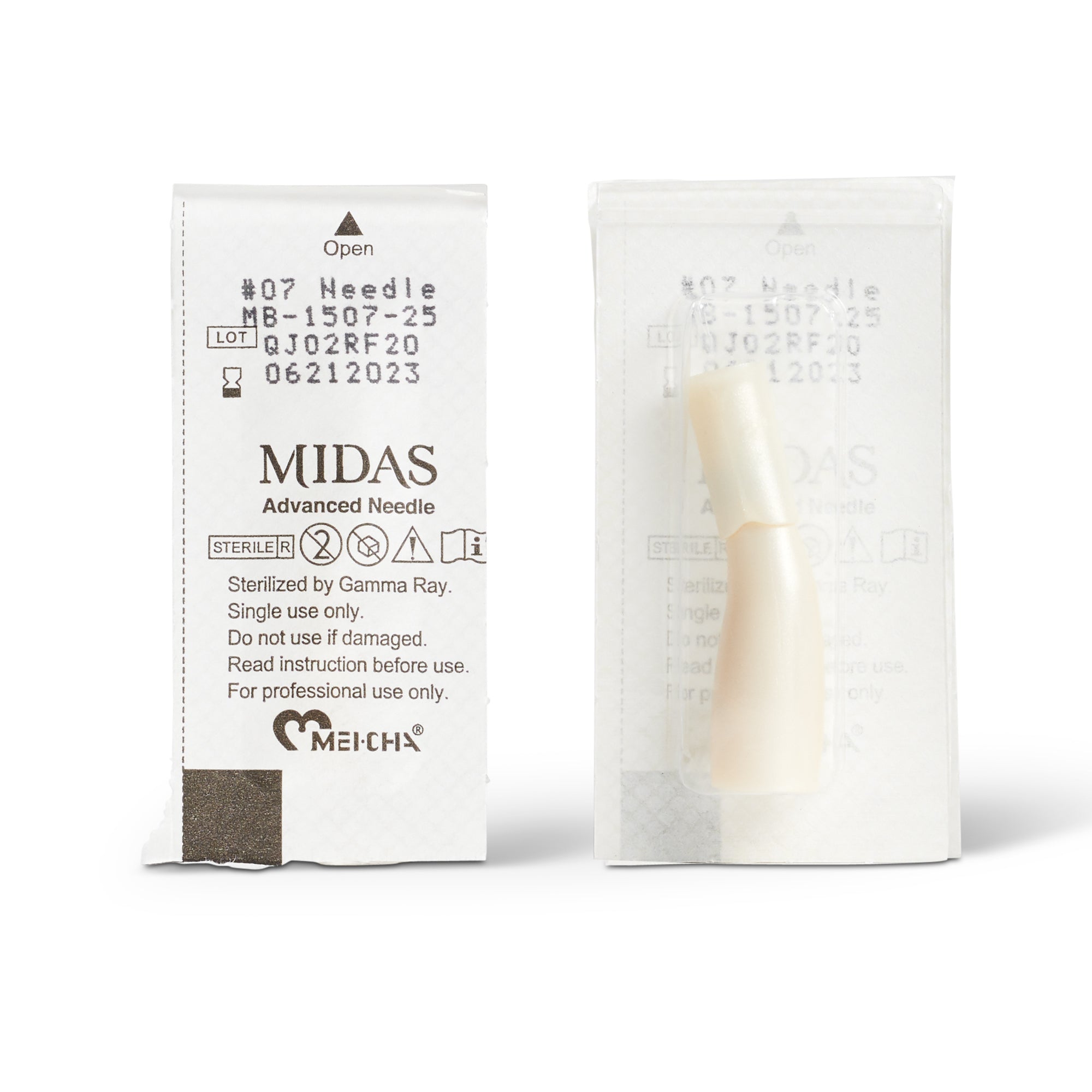 Midas #07 Slope 0.25mm Microblading Needle front view in packaging