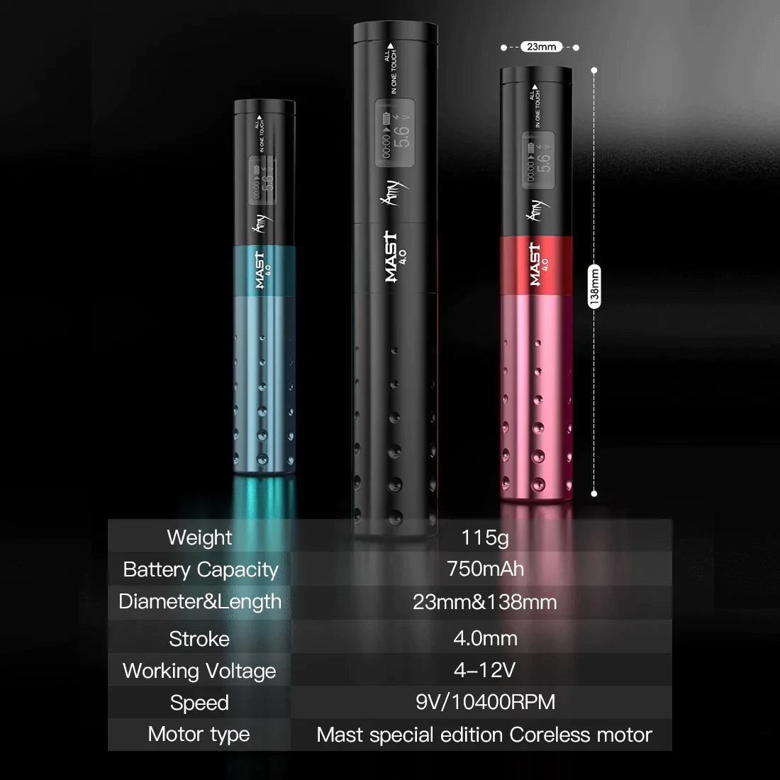 Mast Amy by Dragonhawk Tattoo Supply, Permanent Makeup Pen, Wireless Tattoo machine specs