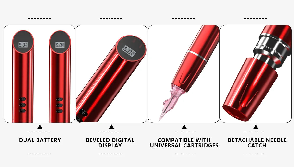 RITA Wireless tattoo machine, wireless permanent makeup pen, compatible with universal needle cartridges, Rhein pmu pen by Toronto Brow Shop specs