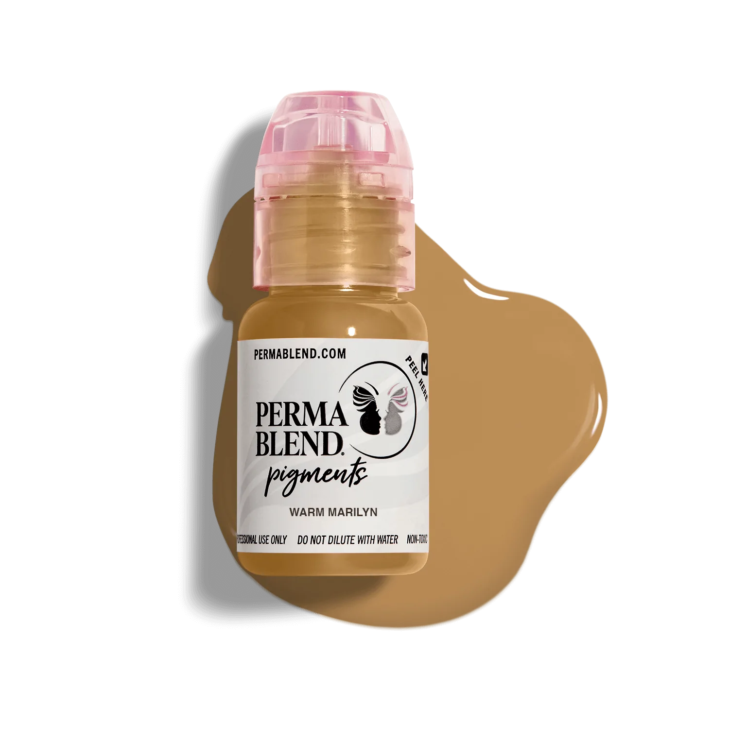 Warm Marilyn, permanent makeup pigment by Perma Blend, eyebrow pigment, close up with colour swatch